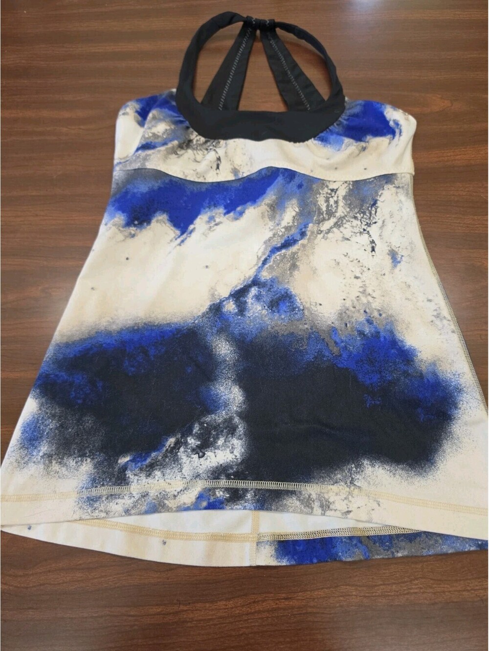 Lululemon Womens 6 Blue Marble Print Racerback Tank Built In Bra Watercolor